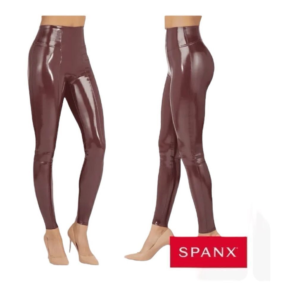 Spanx Mob Wife Faux Patent Leather Rock Chic Leggings in gorgeous “Ruby” NWT
